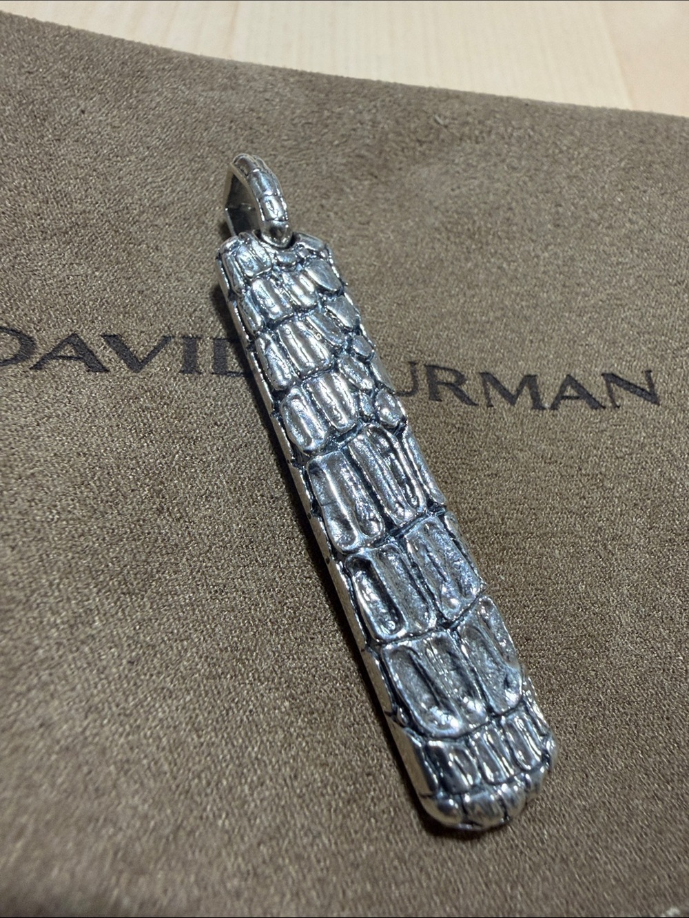 David Yurman Silver Patterned Dog Tag Pendant